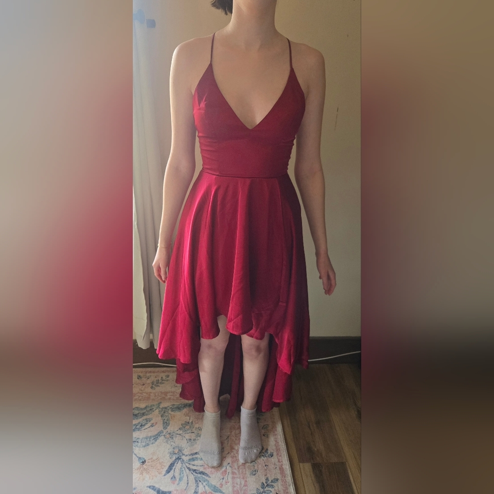 Burgundy High-Low Formal Prom Dress XS-S